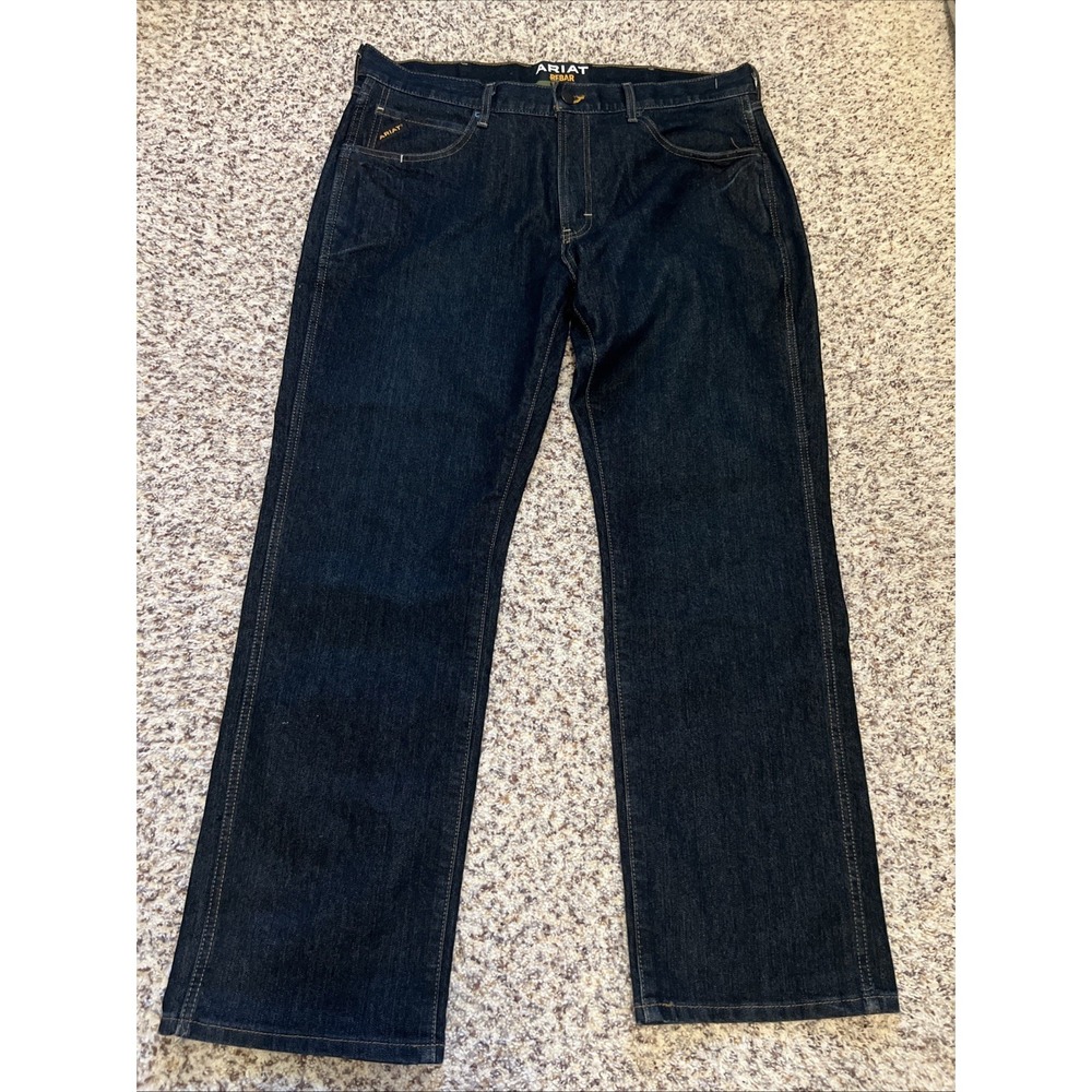 Ariat Rebar M5‎  Slim Straight Jeans Men's Sz 38/32 Dark Wash Blue Denim